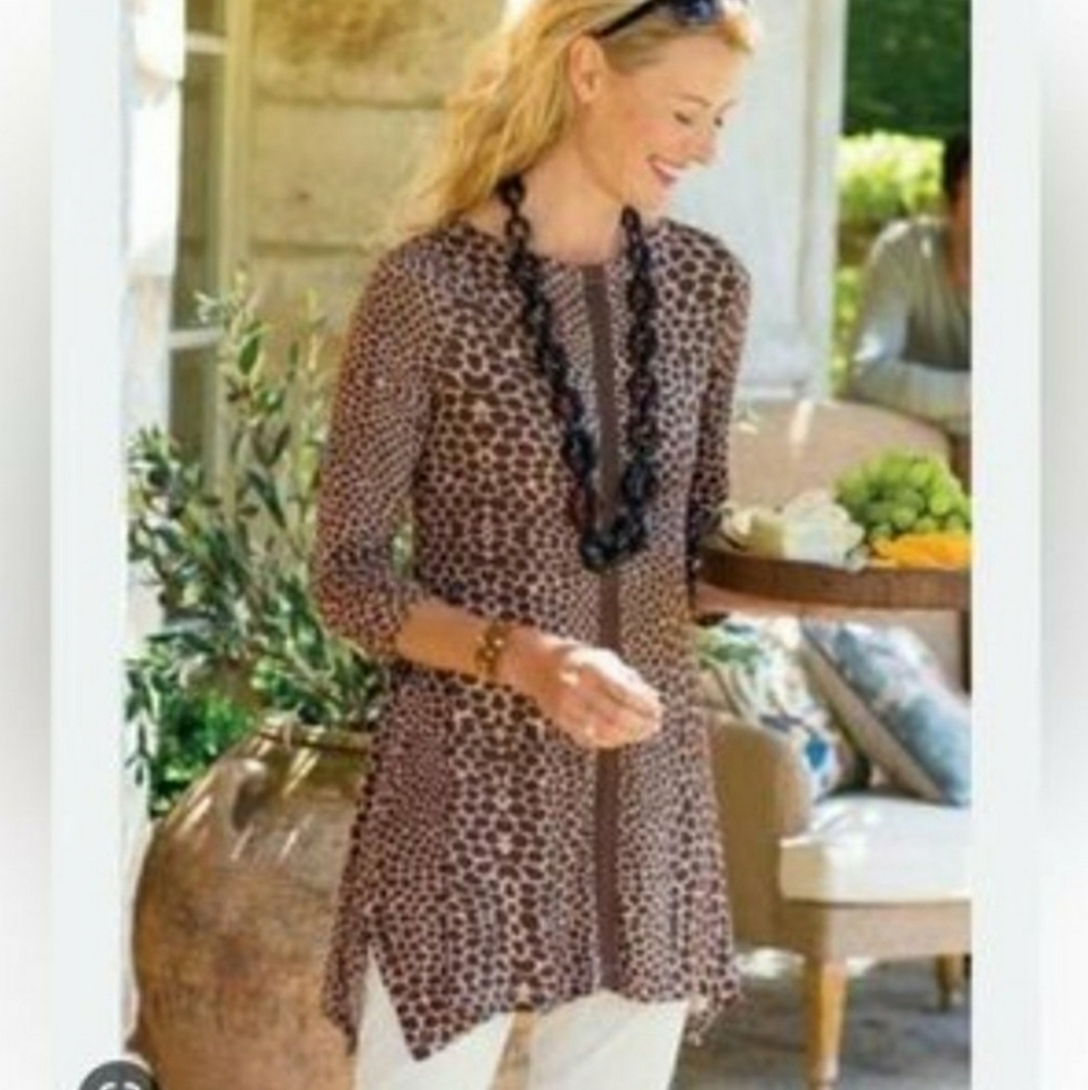 🔥Soft Surroundings Tunic Giraffe Animal Print A-Line Boatneck Top, Size M